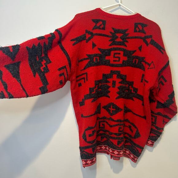 Vtg Midnight Blues Cardigan Sweater Aztec Tribal Sz Medium‎ Red Gray Southwest - Picture 3 of 8